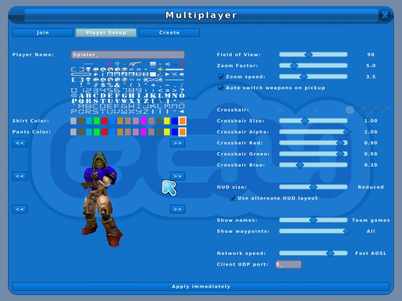 the menu with multi-part player selection