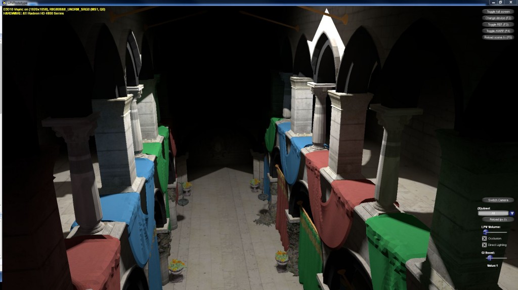 Sponza scene (direct + indirect lighting w/ occlusion)