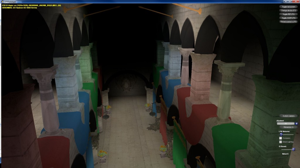 Sponza scene (boosted indirect lighting w/o occlusion)